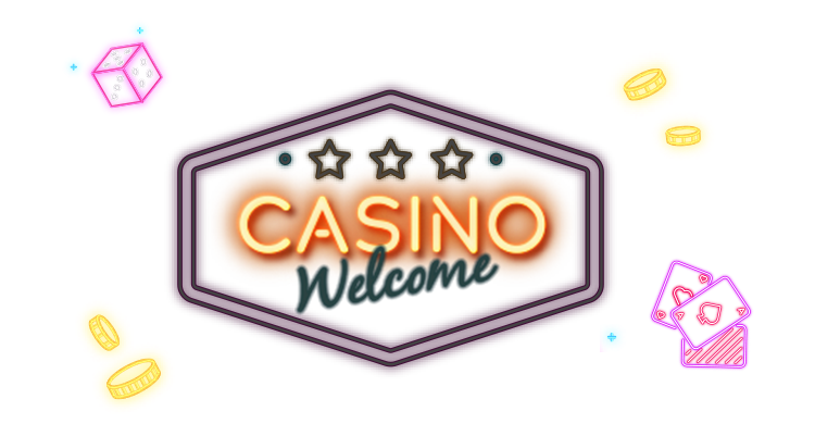 Lighten up neon style casino dices, chips and playing cards with link to Rescuebet live casino page.